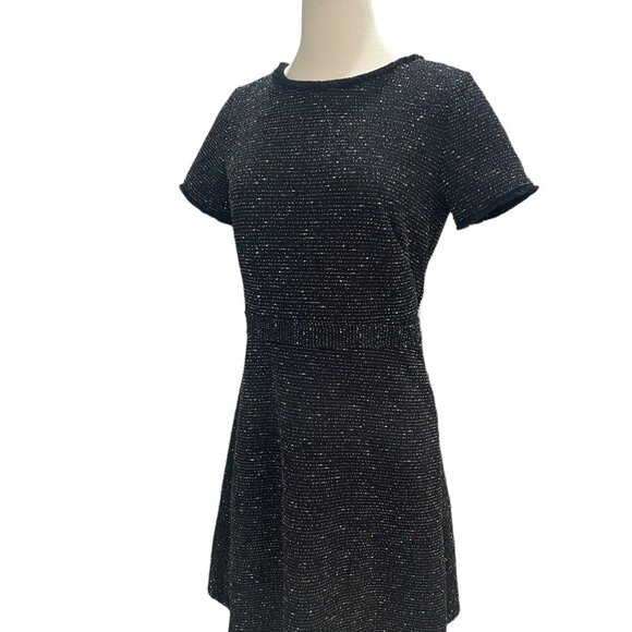 LOFT Black Glitter Knit Fit & Flare Dress Sz 6 Short Party Sparkly Holiday Chic - Picture 5 of 11
